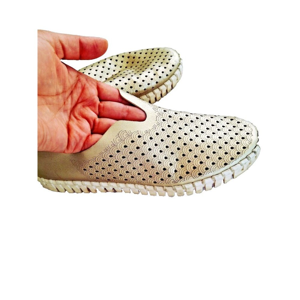 Women Ilse Jacobsen Tulip 3576 Platin Metallic Perforated Slip On Flats EU 37